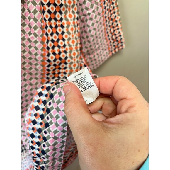 J. Crew Womens Multicolor Geometric Print Short Sleeve Cotton Blouse Size 0 - Picture 4 of 7